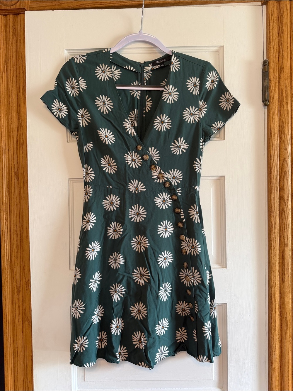 Green Daisy Print Wrap-Style Mini Dress Size 0